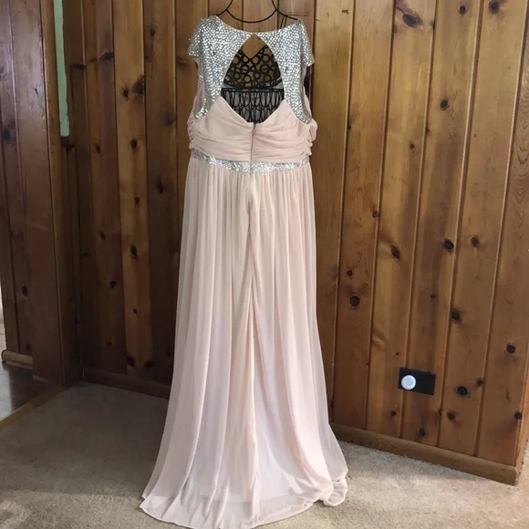 Adrianna Papell Long Dress Women’s Size 18 Pink Silver Sequins Gown bridesmaids‌ - Picture 11 of 15